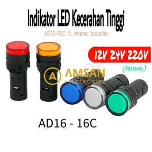 AD16-16C Lampu Pilot 16mm LED Sinyal Indikator Panel signal Indicator