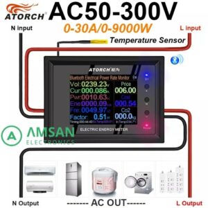AT24 AC 300V 30A Bluetooth Volt Ampere Watt Meter ATORCH Multimeter
