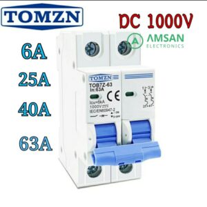 MCB DC 1000V 2P TOMZN 6A 10A 16A 20A 25A 32A 40A 50A 63A TOB7Z-63 Solar Mini Circuit Breaker For PV System