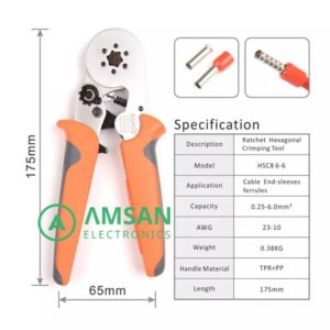 IWISS HSC8 6-6A Hexagonal Tang Crimping Skun Ferruless Terminal 6mm