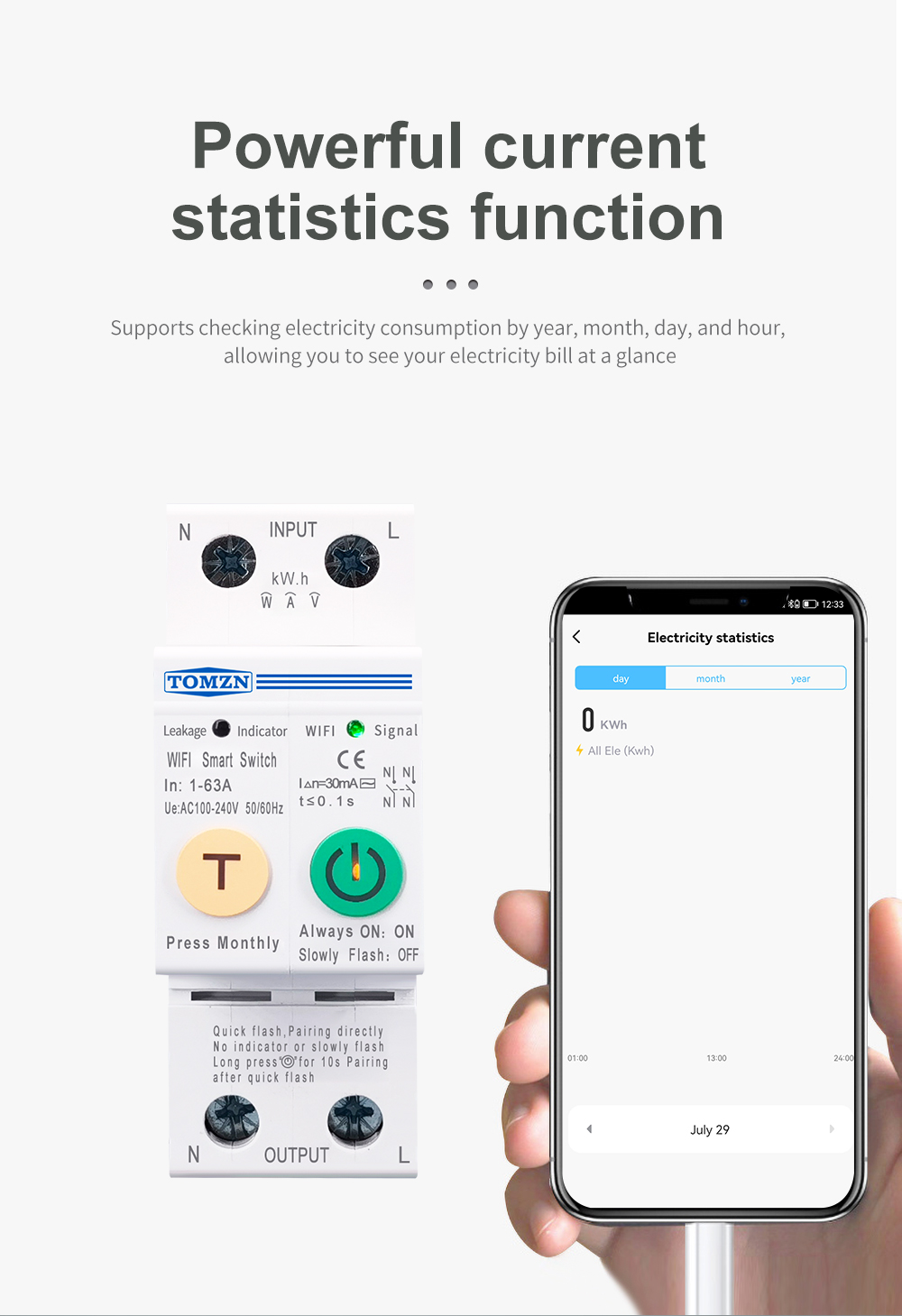 63A smartlife Single Phase WIFI Smart Switch Energy Meter Kwh Metering Monitoring Circuit Breaker Timer Relay MCB TUYA