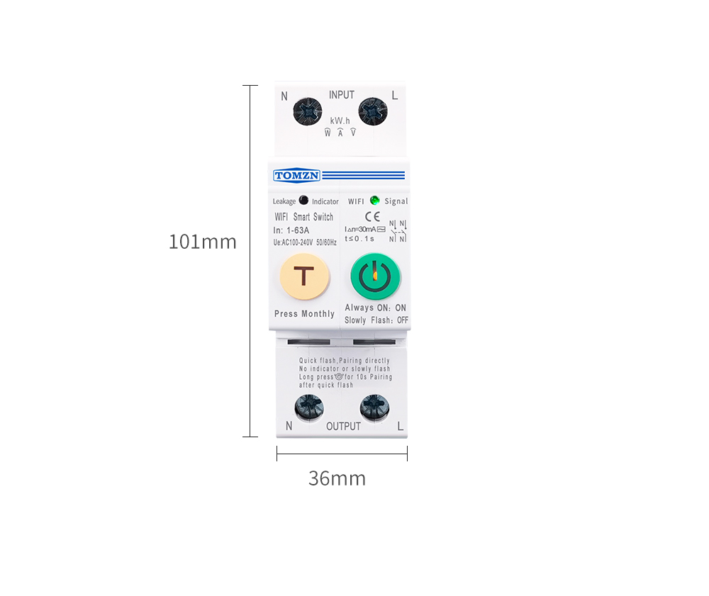 63A smartlife Single Phase WIFI Smart Switch Energy Meter Kwh Metering Monitoring Circuit Breaker Timer Relay MCB TUYA