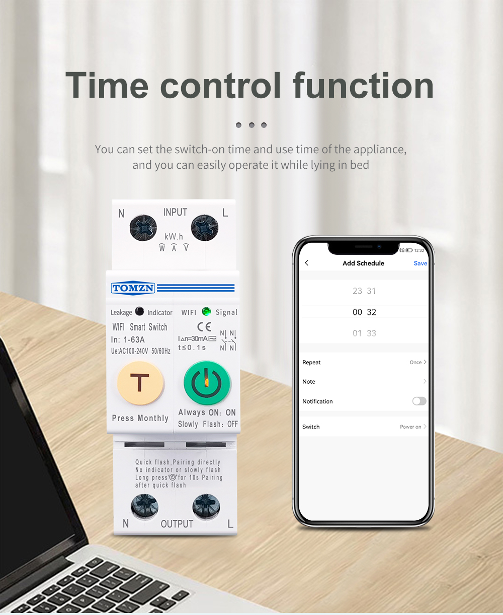 63A smartlife Single Phase WIFI Smart Switch Energy Meter Kwh Metering Monitoring Circuit Breaker Timer Relay MCB TUYA