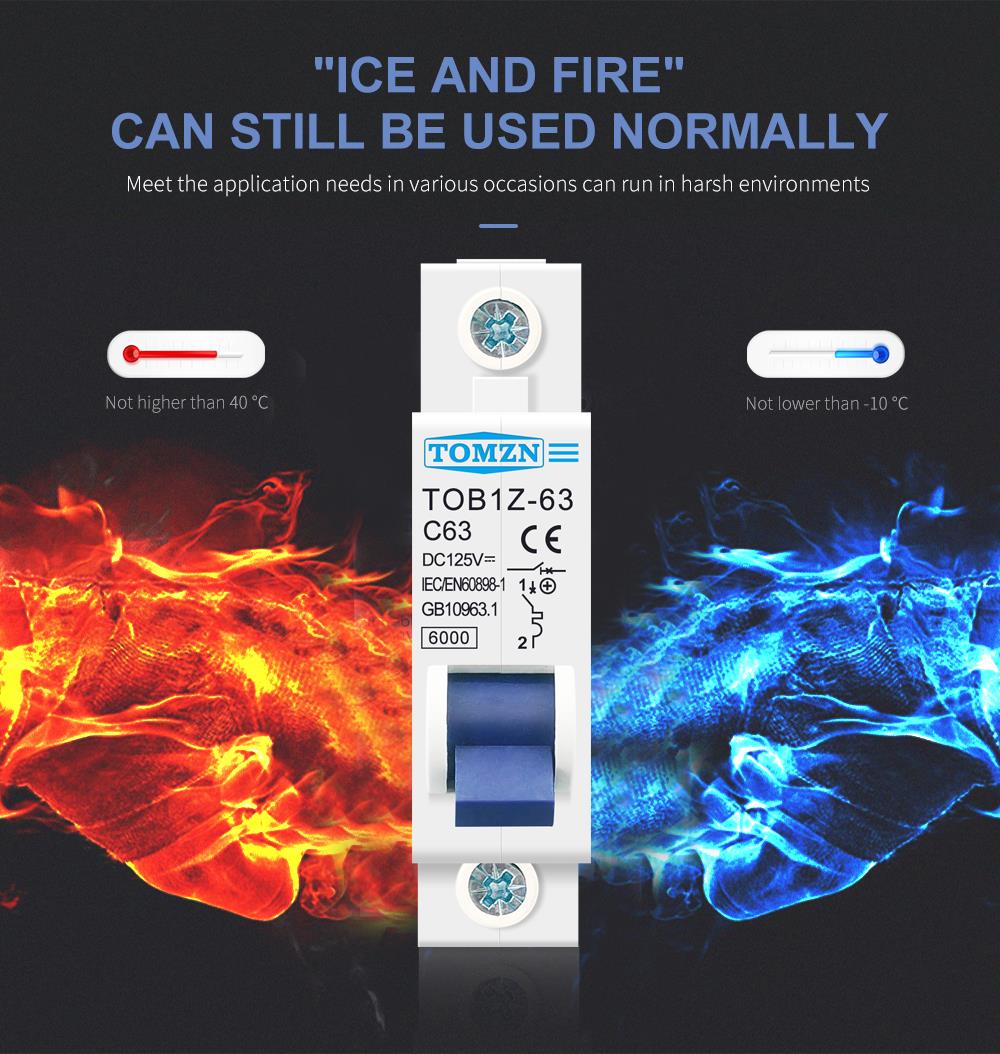 DC MCB 6KA 1P 125V Mini Circuit Breaker 3A 6A 10A 16A 20A 25A 32A 40A 50A 63A