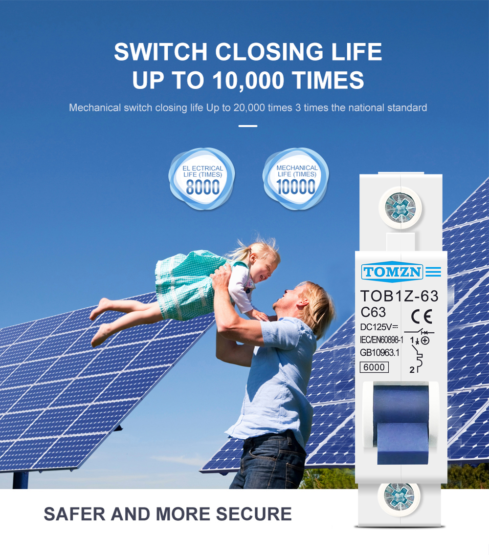 DC MCB 6KA 1P 125V Mini Circuit Breaker 3A 6A 10A 16A 20A 25A 32A 40A 50A 63A