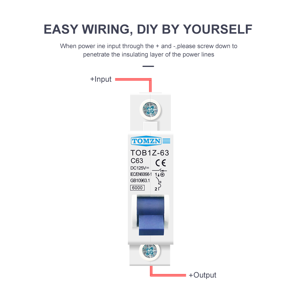 DC MCB 6KA 1P 125V Mini Circuit Breaker 3A 6A 10A 16A 20A 25A 32A 40A 50A 63A