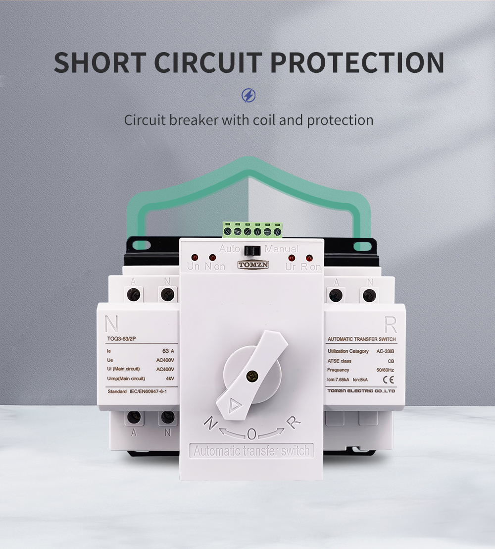 2 input 1 outpout 2P 63A 230V 50/60Hz MCB type Dual Power Automatic transfer switch ATS