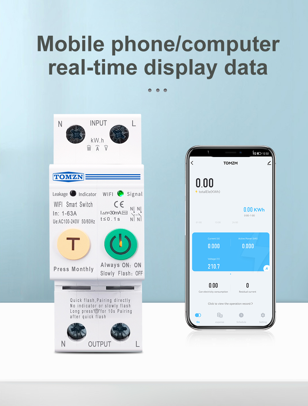 63A smartlife Single Phase WIFI Smart Switch Energy Meter Kwh Metering Monitoring Circuit Breaker Timer Relay MCB TUYA