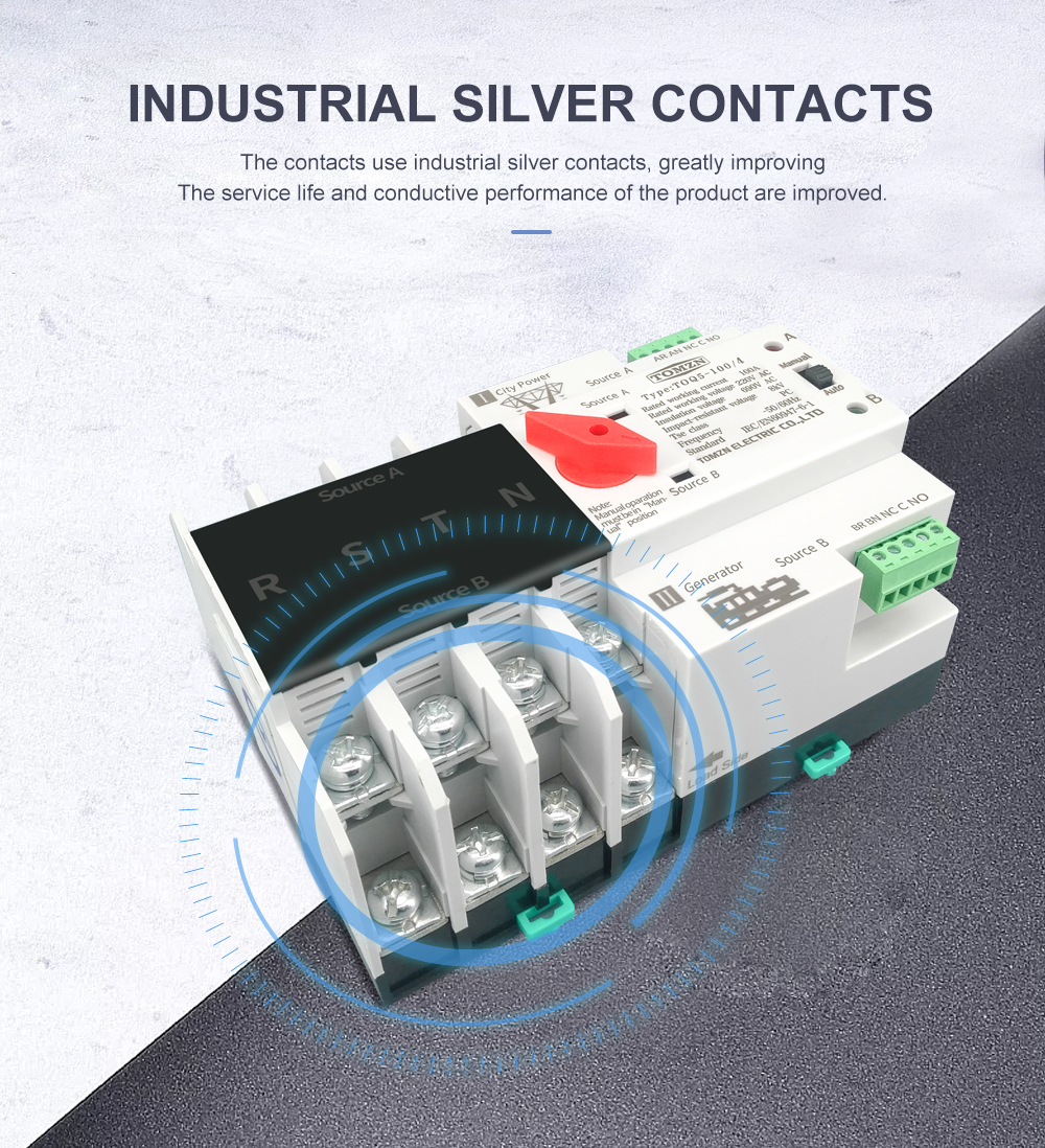 3 Phase Din Rail ATS Dual Power Automatic Transfer Switch Electrical Selector Switches Uninterrupted Power 4P 63A 100A 125A