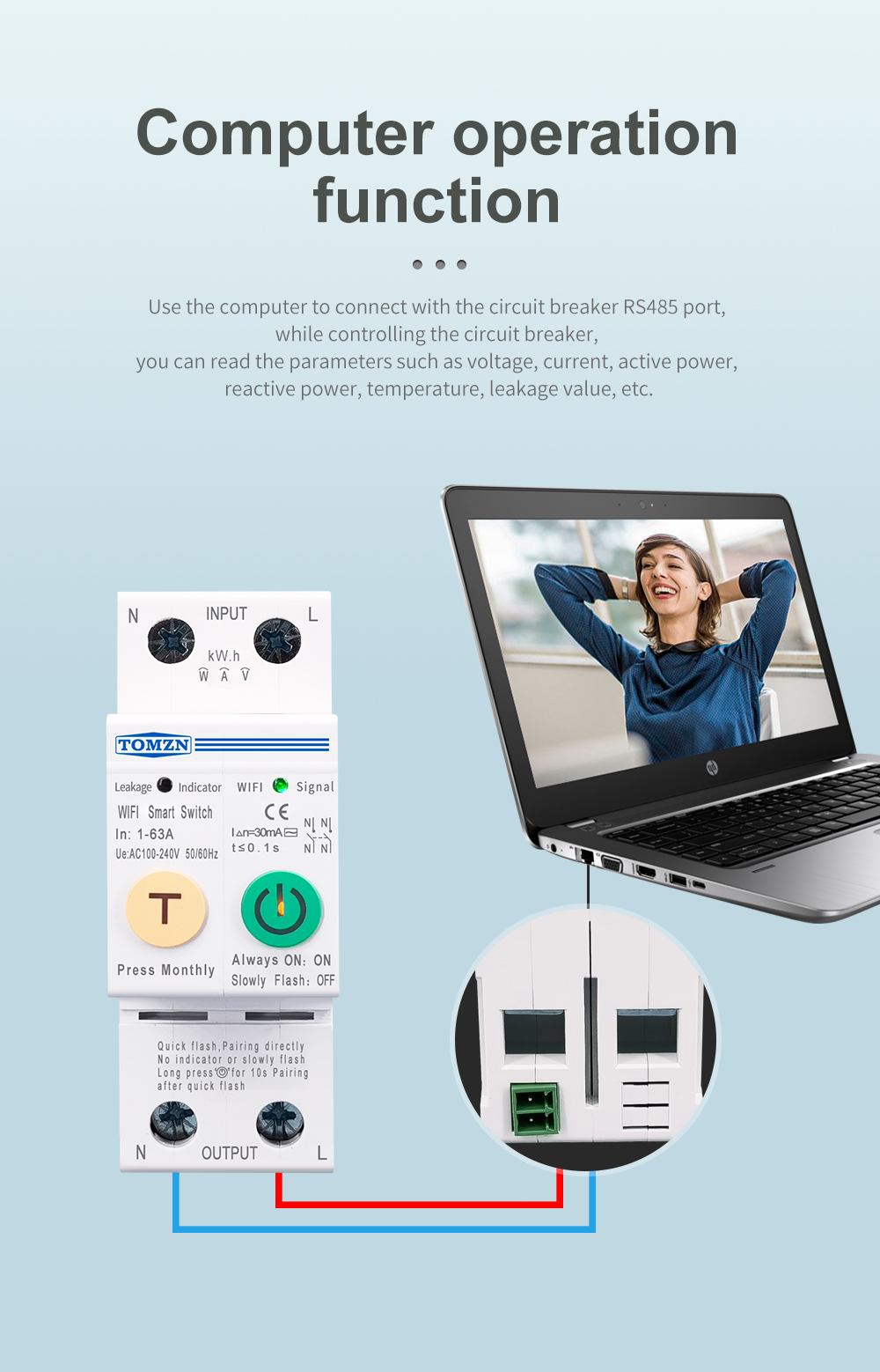 63A smartlife Single Phase WIFI Smart Switch Energy Meter Kwh Metering Monitoring Circuit Breaker Timer Relay MCB TUYA