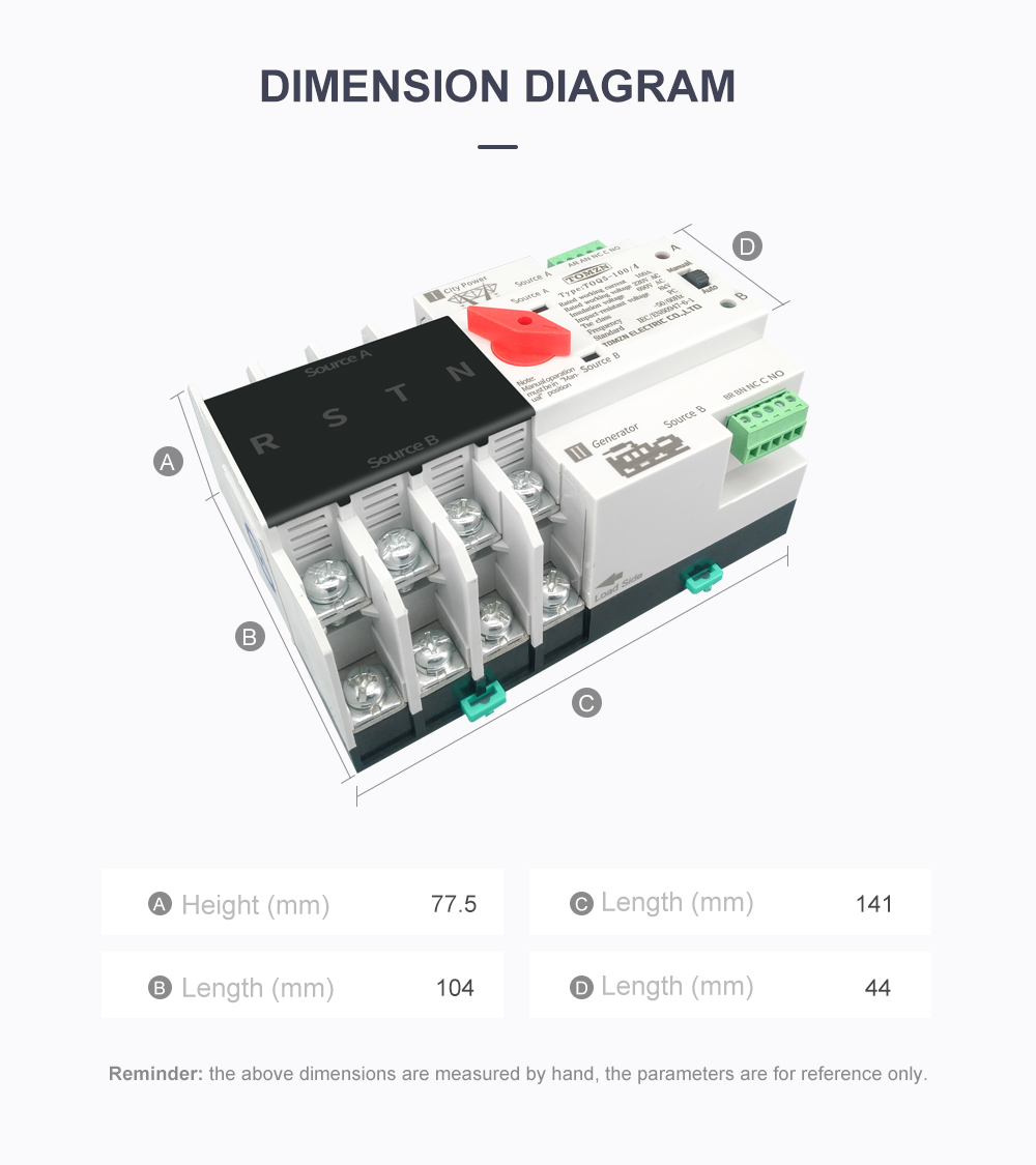 3 Phase Din Rail ATS Dual Power Automatic Transfer Switch Electrical Selector Switches Uninterrupted Power 4P 63A 100A 125A