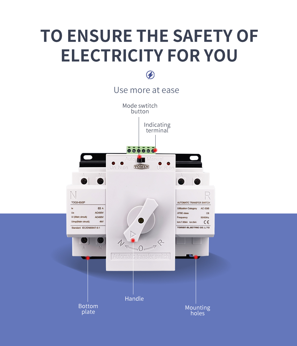 2 input 1 outpout 2P 63A 230V 50/60Hz MCB type Dual Power Automatic transfer switch ATS