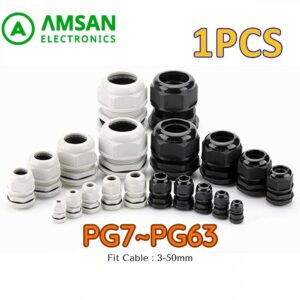 Cable Gland PG7 ~ PG63 White Black Nylon Plastic Connector Wire Diameter 3-50mm