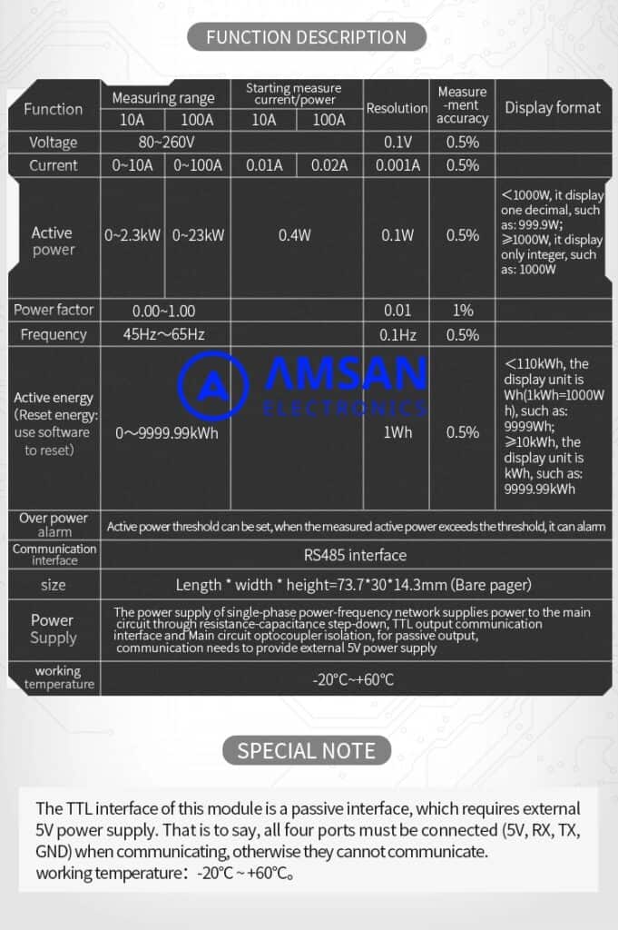 Peacefair PZEM-004T AC Communication Box Arduino monitoring 6in1 KWH WattMeter 100A - Gambar 4