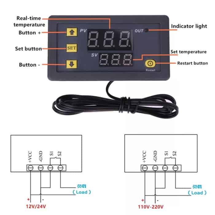 Controlador Digital De Temperatura W3230 AC 110-220V Termostato Com Display LED E Sensor (-55°C