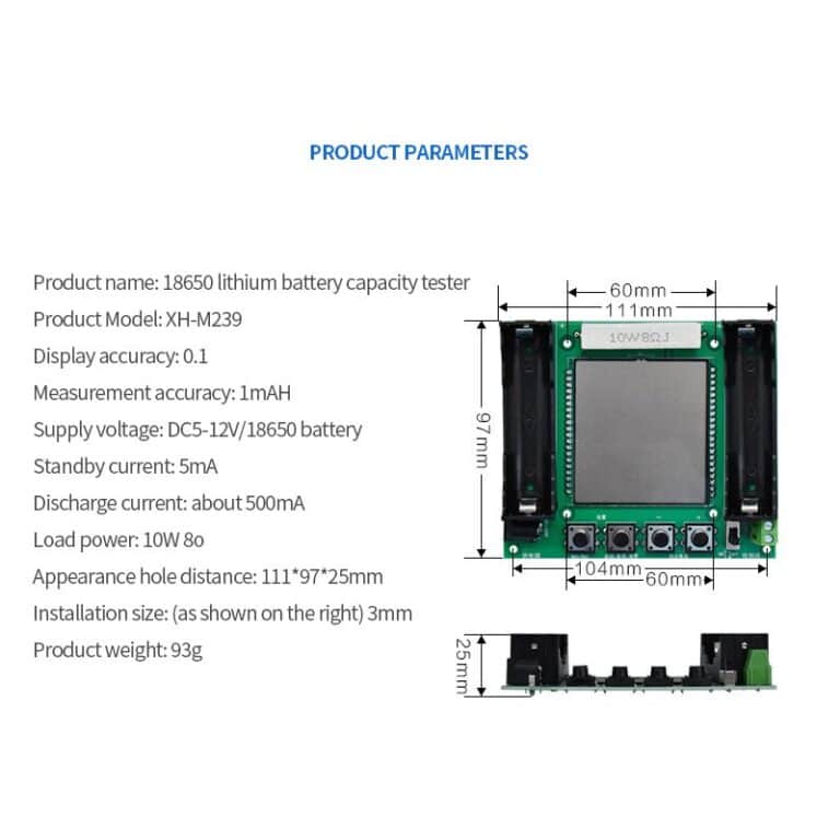 18650 Modul Penguji Kapasitas Baterai Lithium Presisi Tinggi XH-M239 LCD Tampilan Digital Modul Kapasitas Sesungguhnya Pengukuran MaH/MwH - Gambar 3