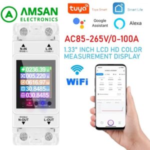 AT2PW 220V AC 100A WiFi Din Rail kWh Meter RS485 Volt Ampere Watt