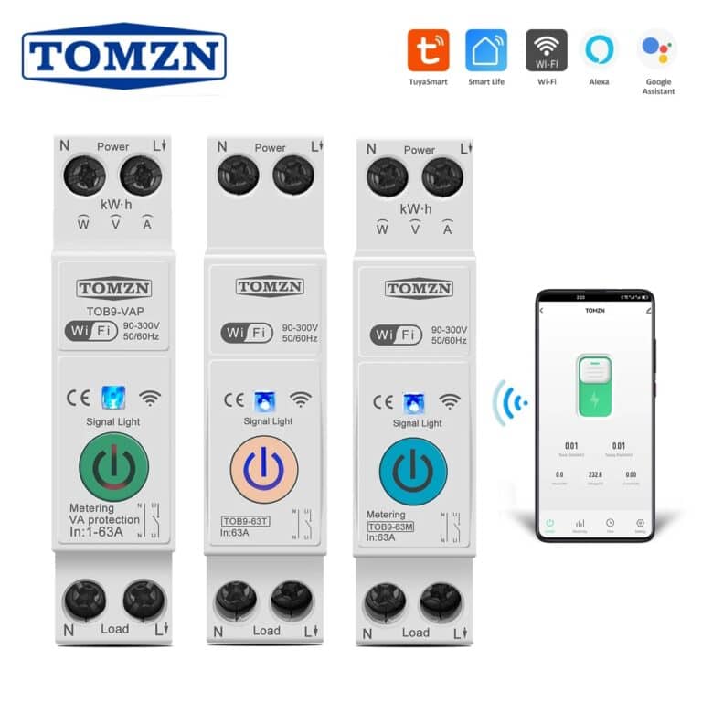 TOMZN 63A 1P+N WIFI Smart Switch Energy Meter Kwh Metering Monitoring Circuit Breaker Timer Relay MCB TUYA smartlife