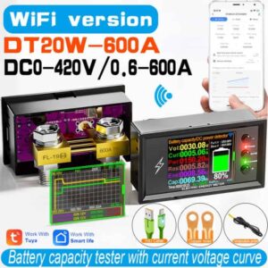 DC 0-420V Tuya WiFi Smart Lithium Battery Capacity Detection Tester DC digital Display Current Voltage Coulomb Power Meter DT20W