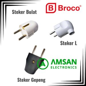 Steker BROCO Bulat Gepeng dan Leter L Colokan Listrik