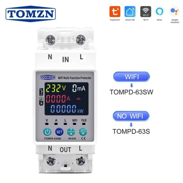 Tomzn 63A 110V 2230V Wifi Intelligent Interrupter SmartLife Kwh Remedies Disjunctor Timer dengan Daya dan Perlindungan yang Sesuai - Gambar 2