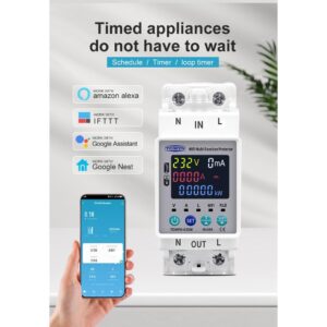 Tomzn 63A 110V 2230V Wifi Intelligent Interrupter SmartLife Kwh Remedies Disjunctor Timer dengan Daya dan Perlindungan yang Sesuai