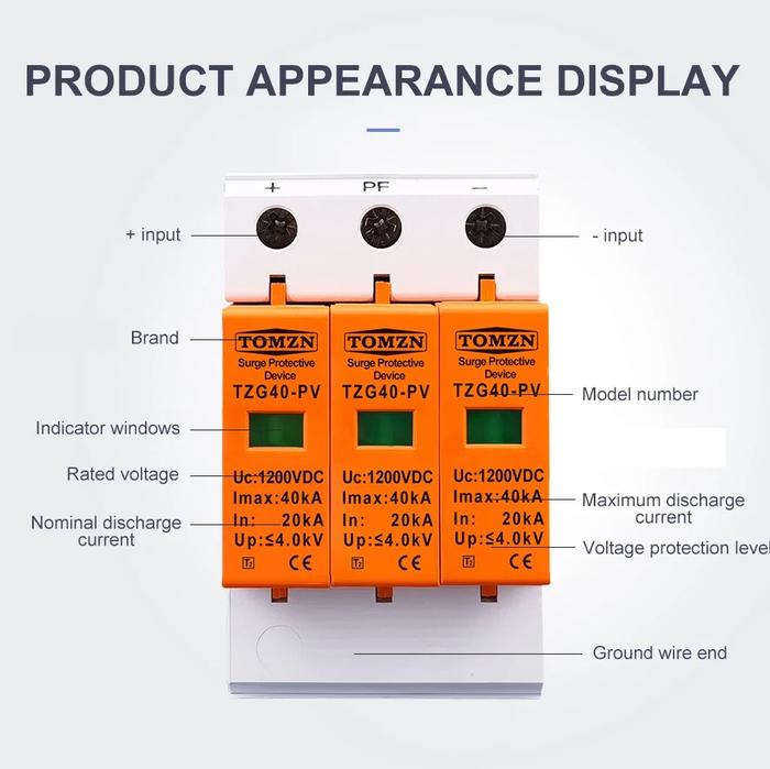 SPD DC 1200V 3P 20kA-40kA TOMZN Surge Protective Device Arrester