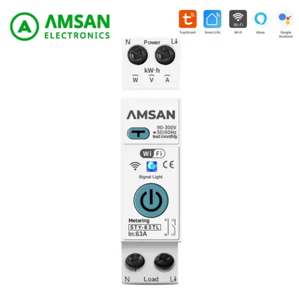 TUYA Smart MCB WiFi Plus RCBO 63A AMSAN 1P+N WIFI Smart Switch Energy Meter Metering Circuit Breaker voltage current leakage protection Relay MCB