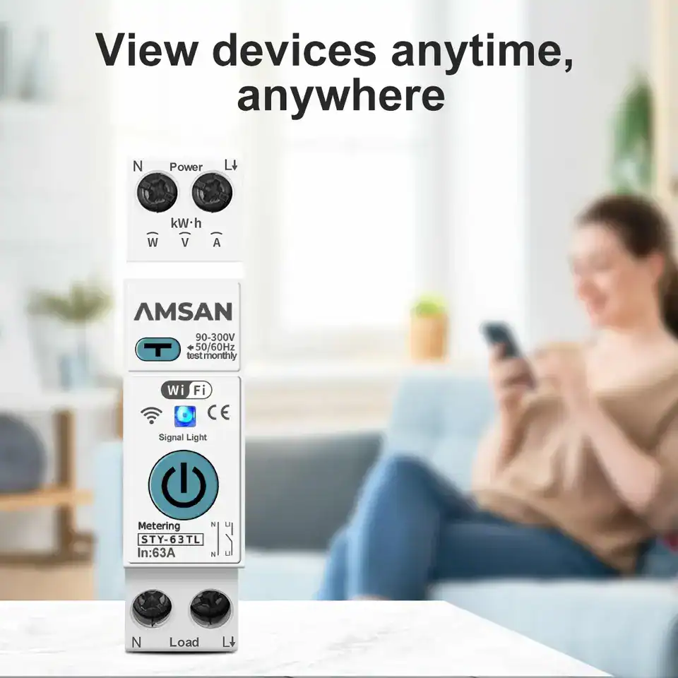 TUYA Smart MCB WiFi Plus RCBO 63A AMSAN 1P+N WIFI Smart Switch Energy Meter Metering Circuit Breaker voltage current leakage protection Relay MCB - Gambar 4